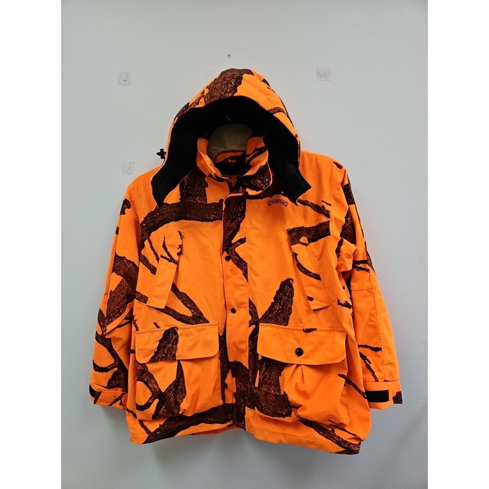 Field And Stream Jacket Men's Xl Hoode Orange Camouflaged Hunting Parka Outdoor
